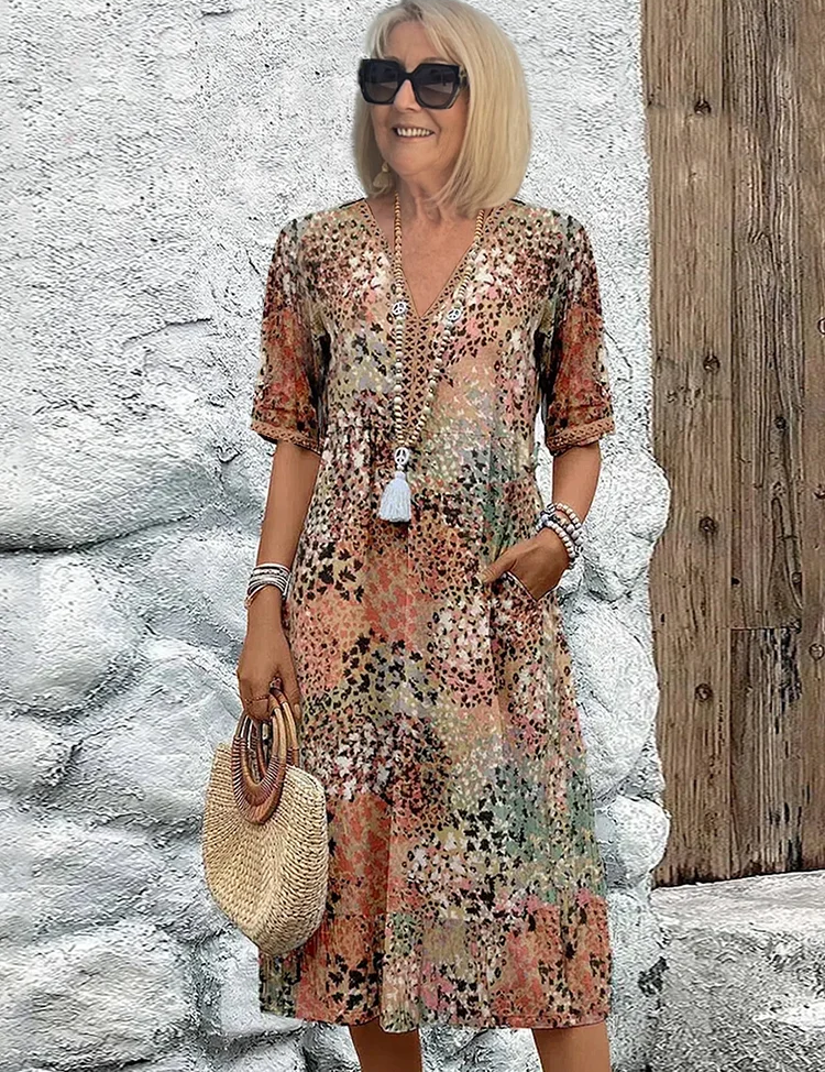 Abito Donna Midi Floreale Elegante per Cerimonia - Vestito Estivo Raffinato e Lusinghiero 0