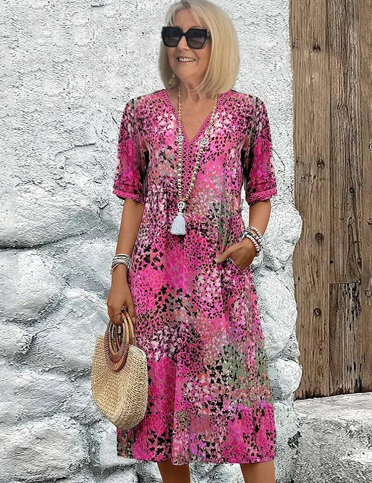 Abito Donna Midi Floreale Elegante per Cerimonia - Vestito Estivo Raffinato e Lusinghiero 3