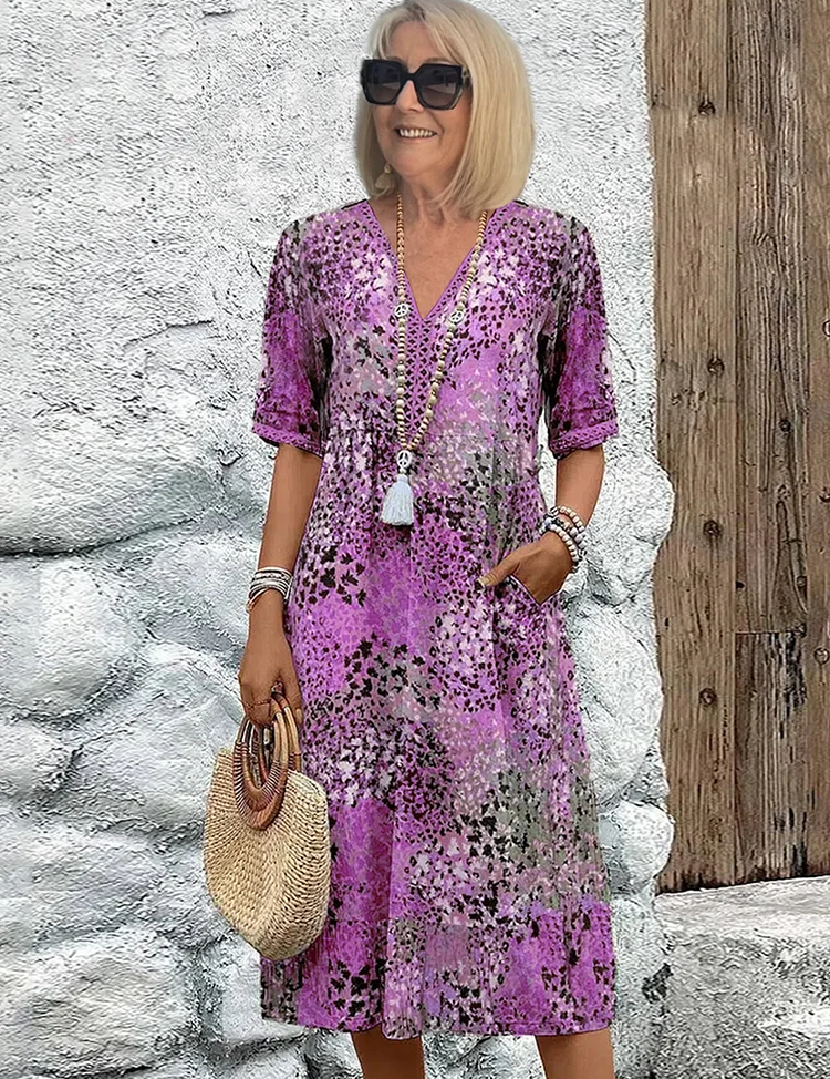 Abito Donna Midi Floreale Elegante per Cerimonia - Vestito Estivo Raffinato e Lusinghiero 4