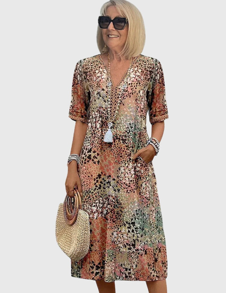 Abito Donna Midi Floreale Elegante per Cerimonia - Vestito Estivo Raffinato e Lusinghiero 5