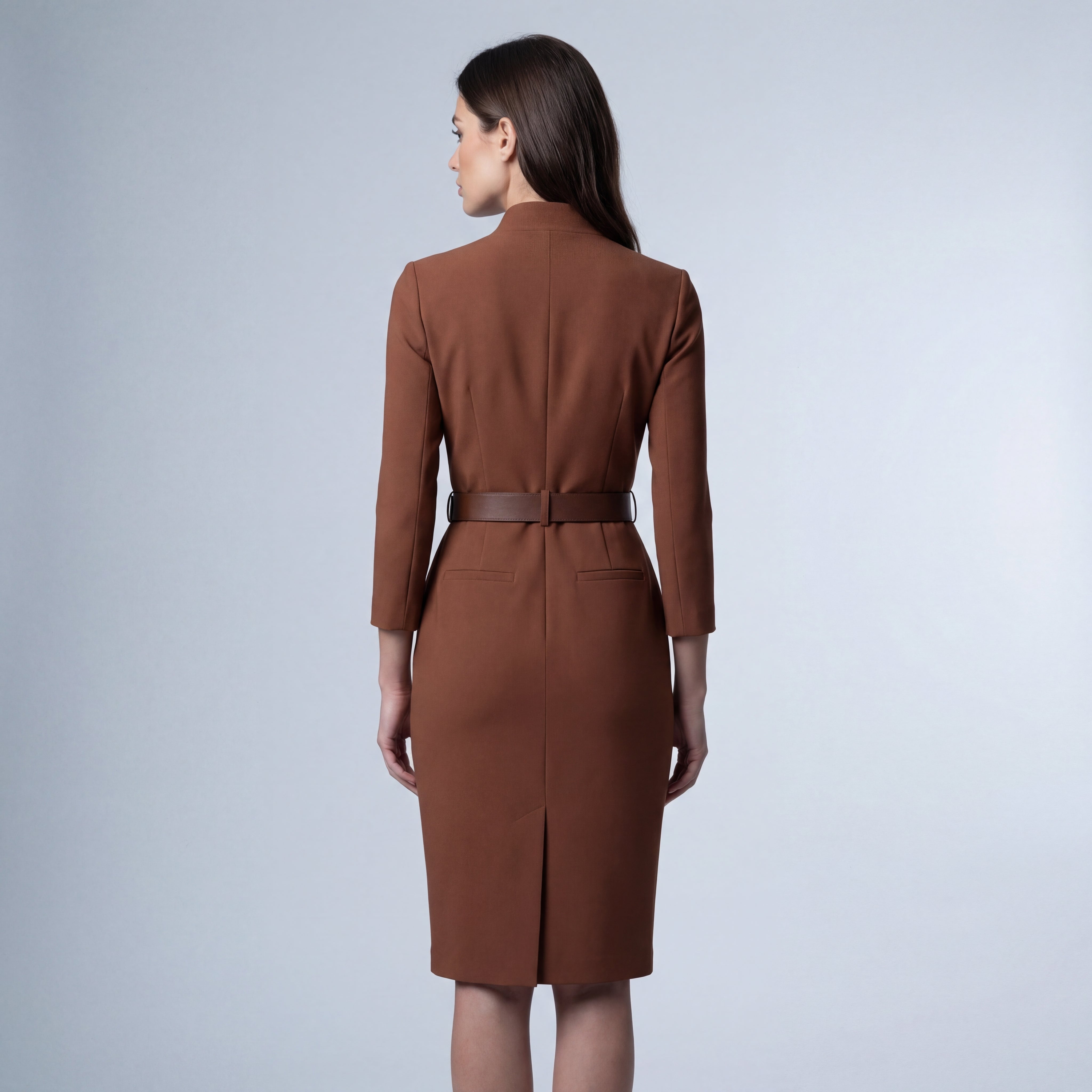 Abito Donna Midi a Tubino Scollo V con Cintura - Elegante e Versatile 1