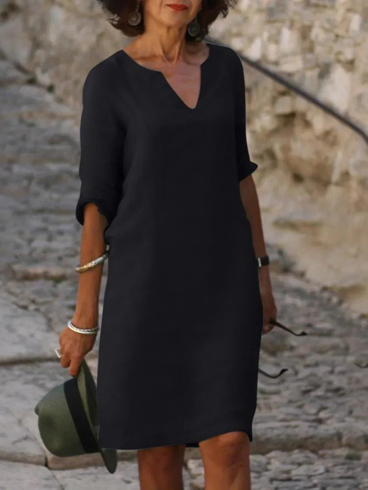 Abito Elegante Donna Scollo a V Vestibilità Morbida Raffinato per Eventi e Uso Quotidiano 0