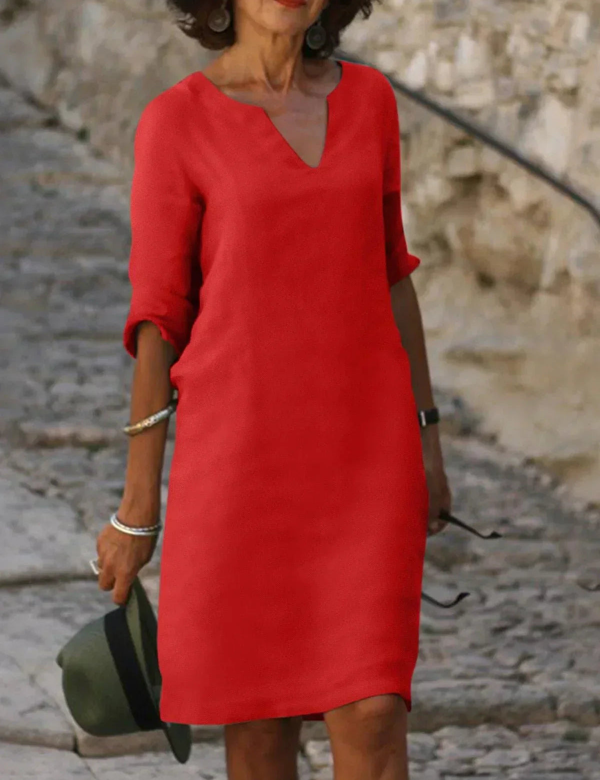 Abito Elegante Donna Scollo a V Vestibilità Morbida Raffinato per Eventi e Uso Quotidiano 5