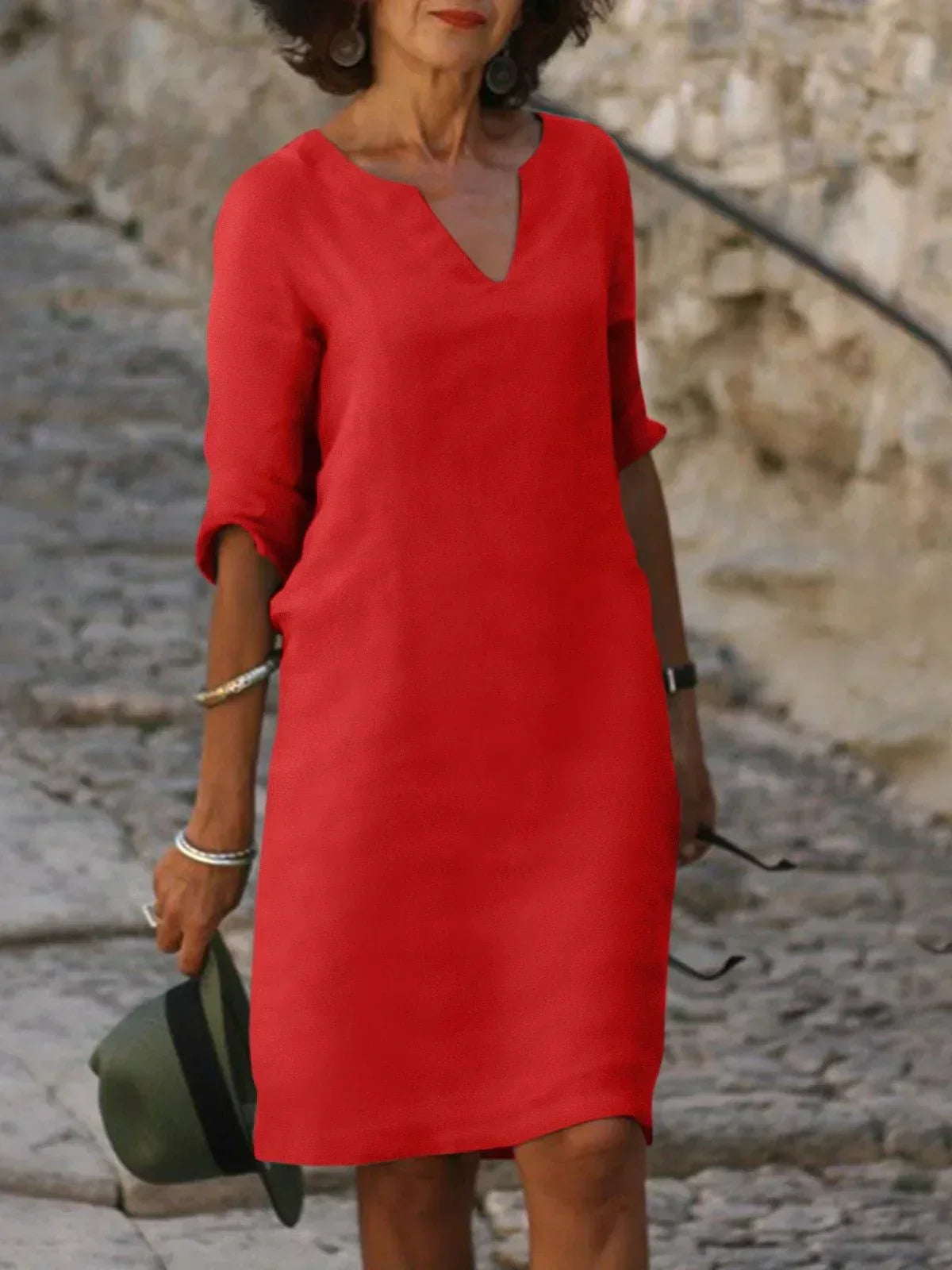 Abito Elegante Donna Scollo a V Vestibilità Morbida Raffinato per Eventi e Uso Quotidiano 5