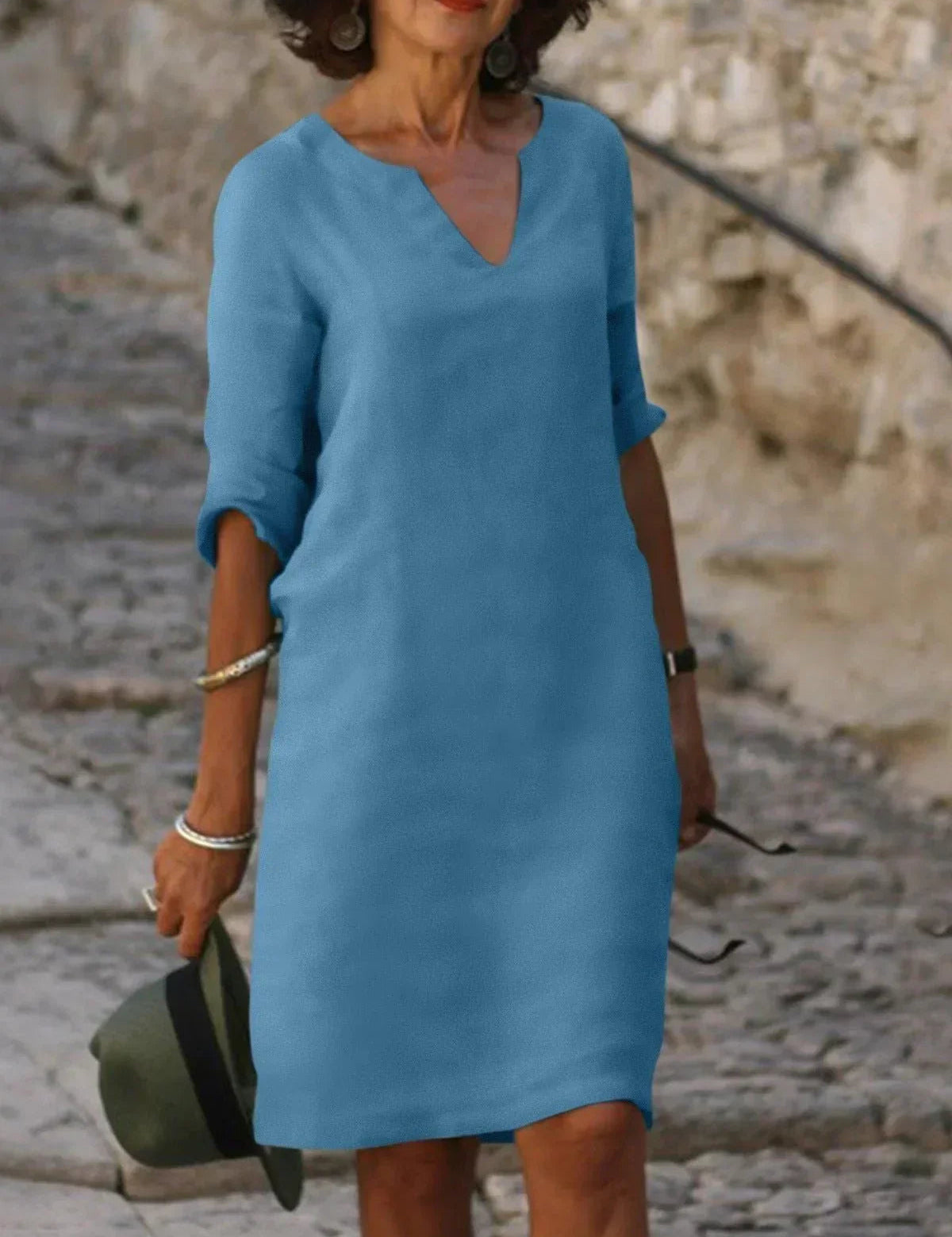 Abito Elegante Donna Scollo a V Vestibilità Morbida Raffinato per Eventi e Uso Quotidiano 9