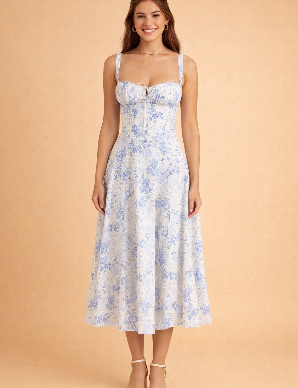 Abito Elegante Donna Vita Regolabile con Scollo a Cuore e Fiocco 3