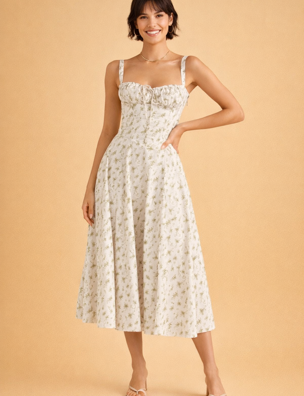 Abito Elegante Donna Vita Regolabile con Scollo a Cuore e Fiocco 4