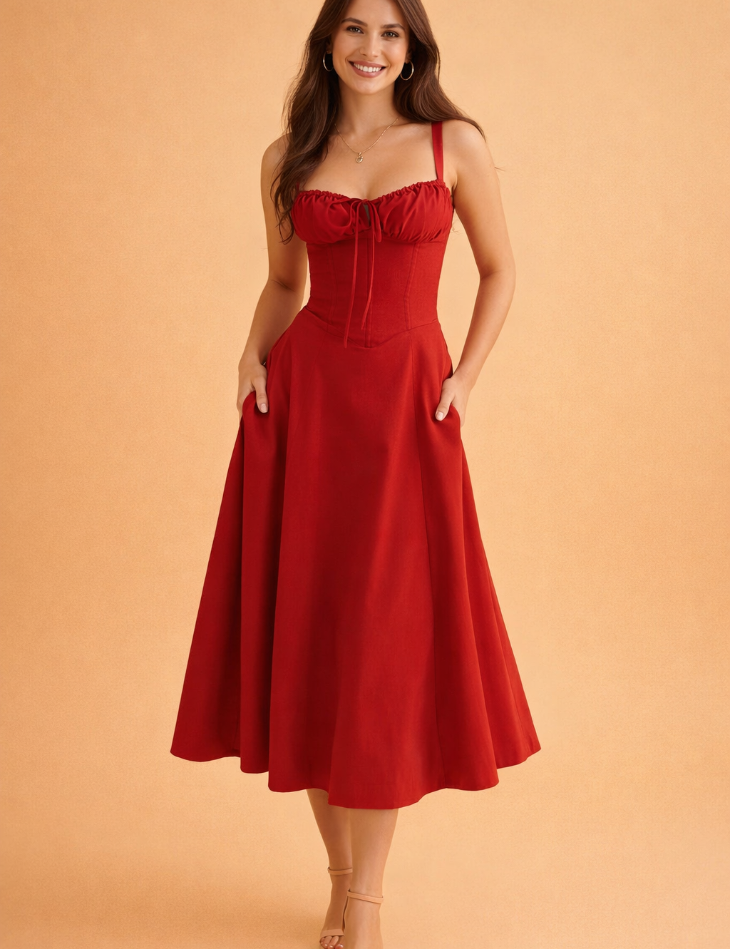 Abito Elegante Donna Vita Regolabile con Scollo a Cuore e Fiocco 5