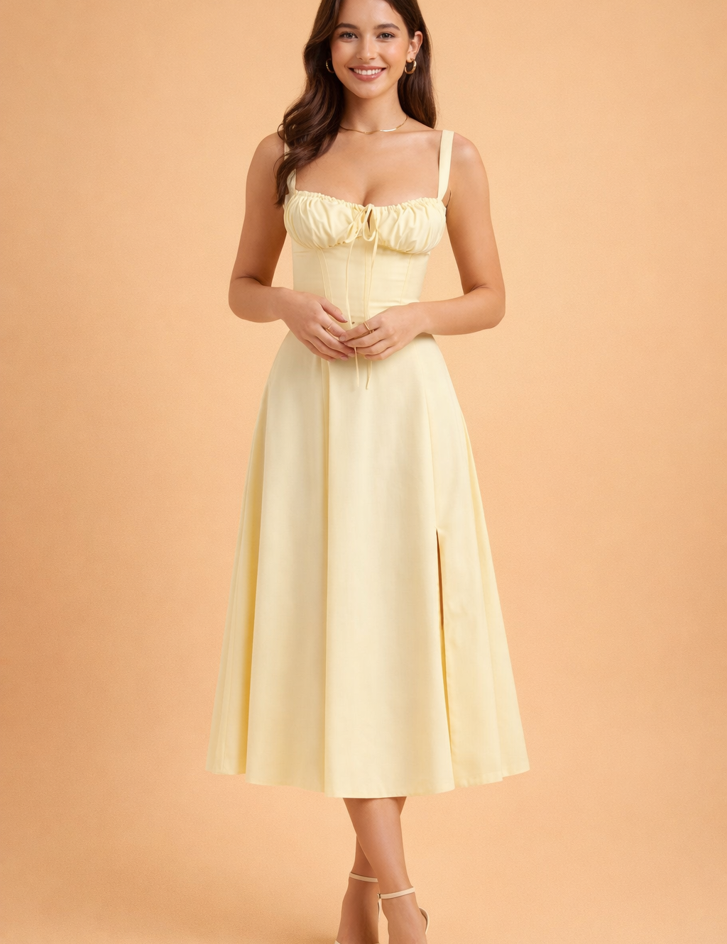 Abito Elegante Donna Vita Regolabile con Scollo a Cuore e Fiocco 6