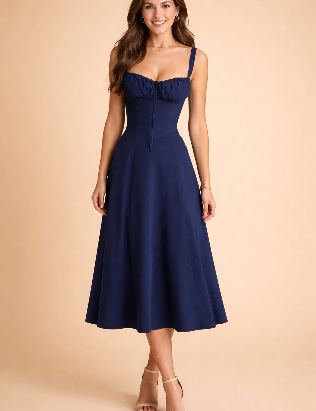 Abito Elegante Donna Vita Regolabile con Scollo a Cuore e Fiocco 7