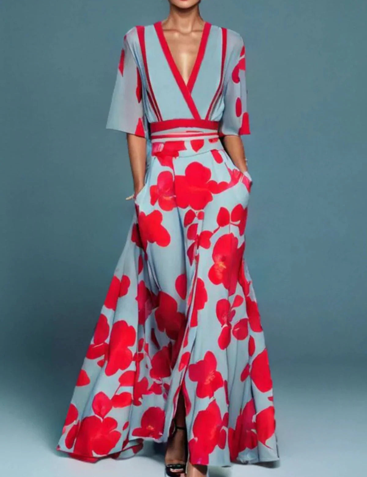 Abito Elegante Donna con Scollatura a V e Vita Definita 0