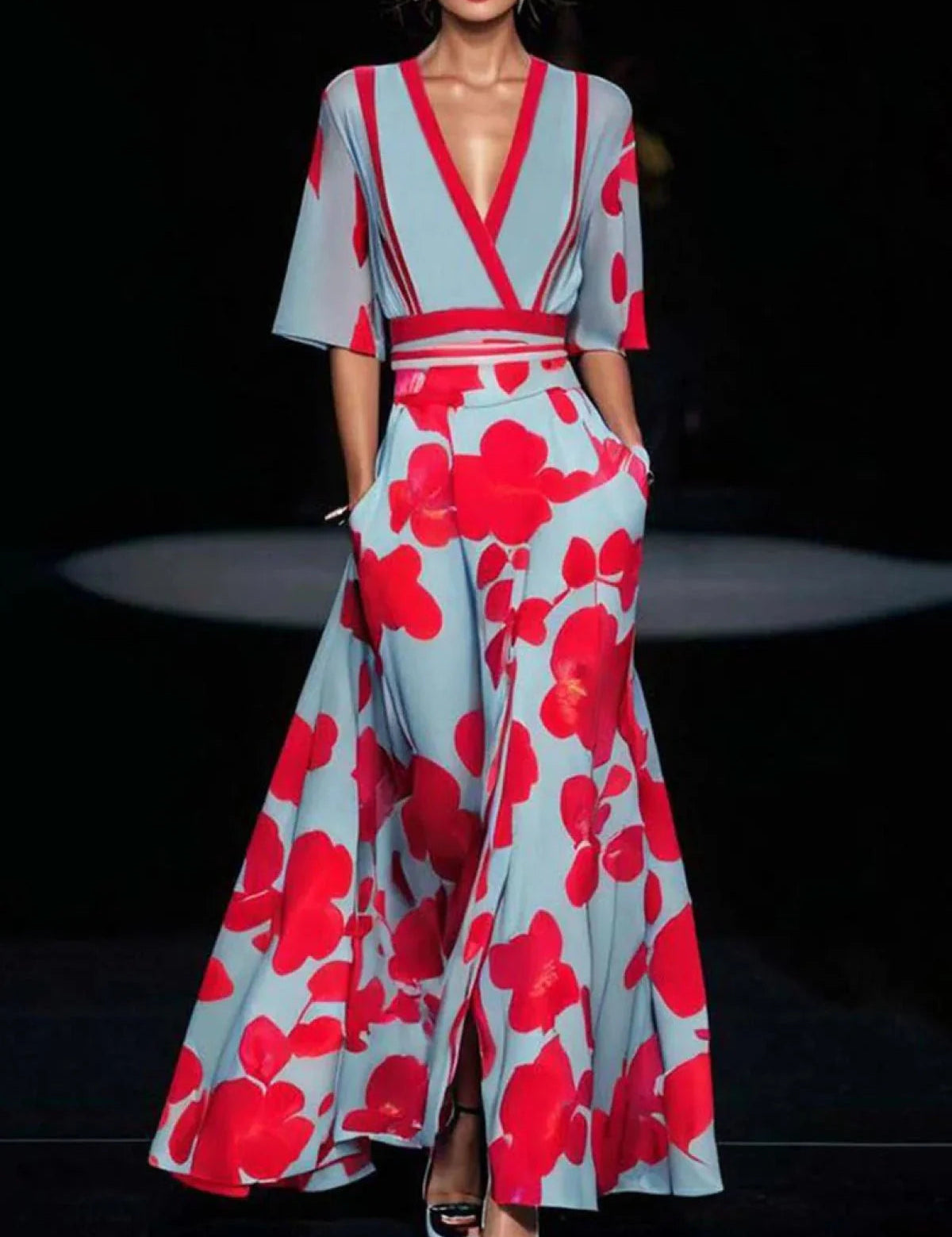 Abito Elegante Donna con Scollatura a V e Vita Definita 1