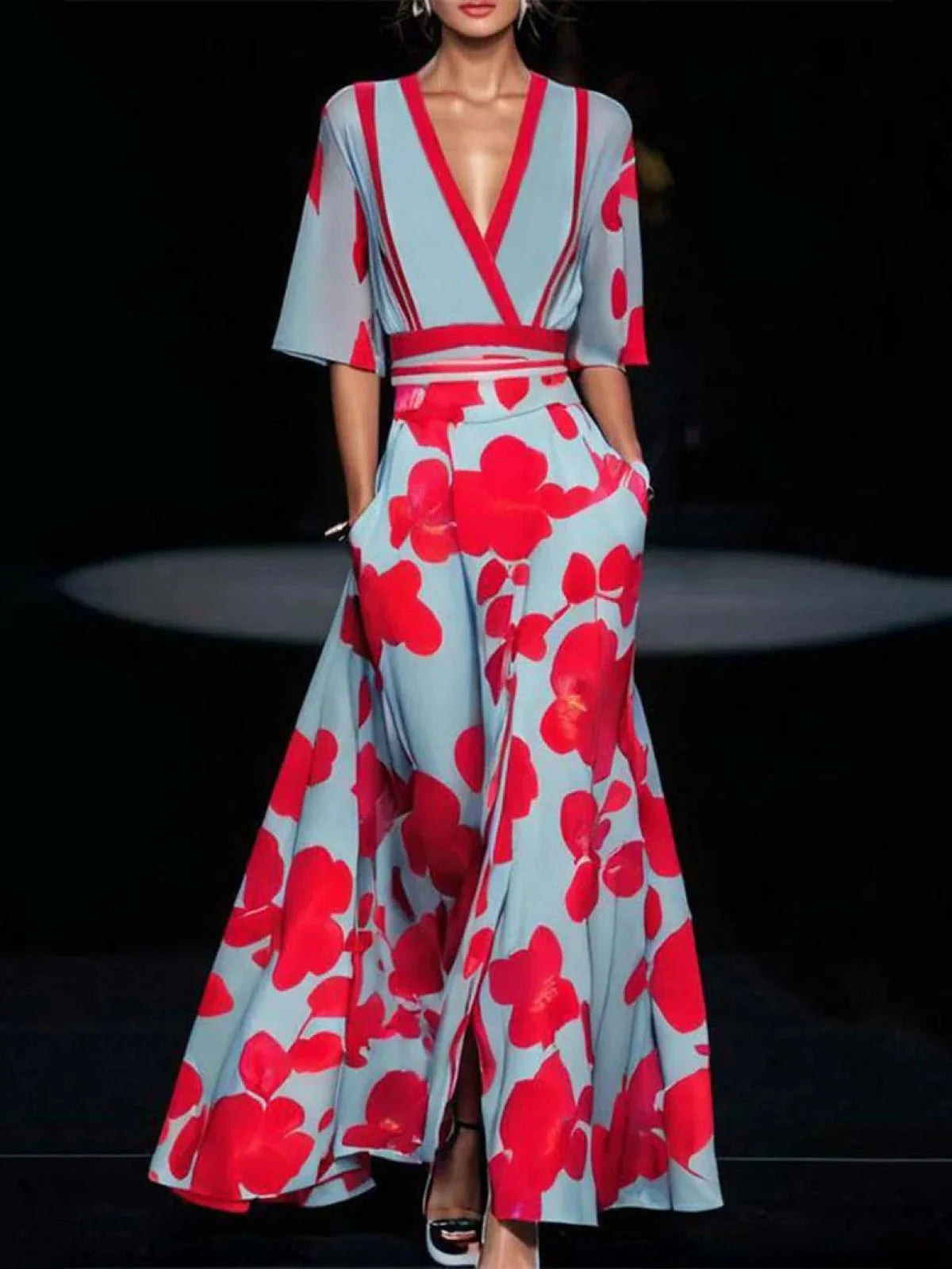 Abito Elegante Donna con Scollatura a V e Vita Definita 1