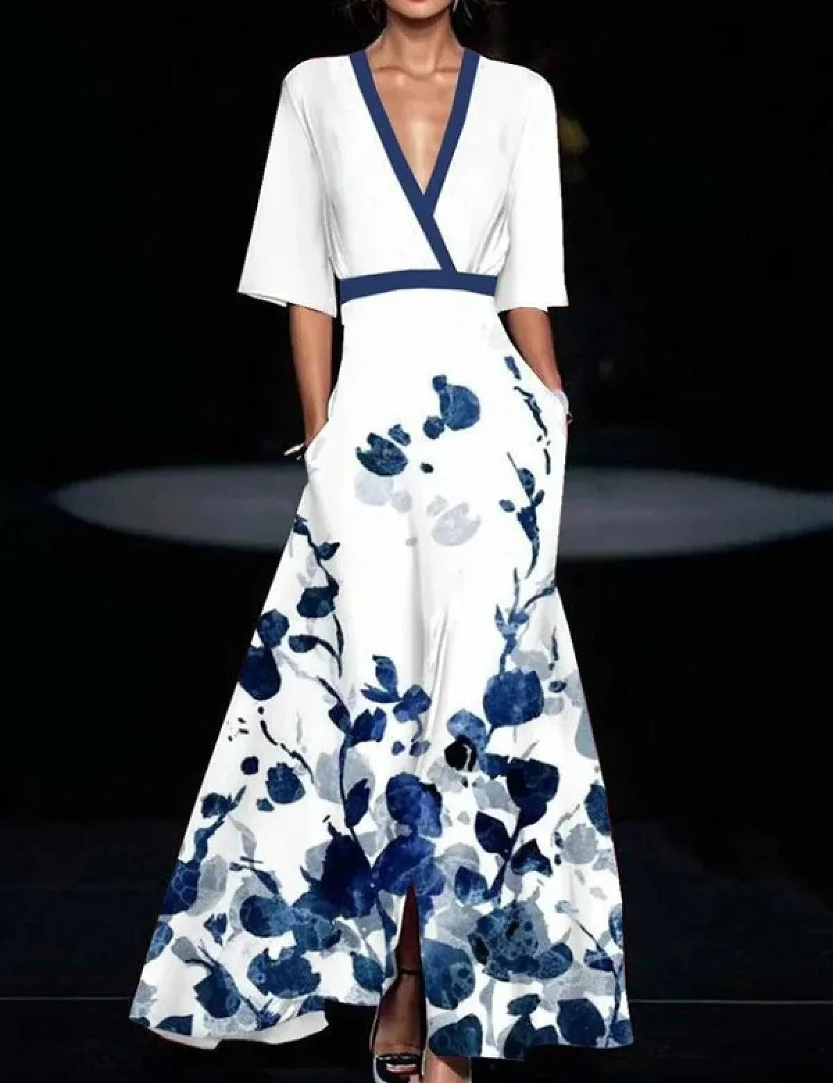Abito Elegante Donna con Scollatura a V e Vita Definita 2
