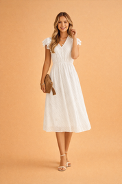 Abito Elegante Estivo Donna Midi Scollo a V Maniche Volant 0