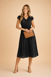 Abito Elegante Estivo Donna Midi Scollo a V Maniche Volant 2