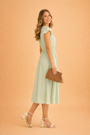 Abito Elegante Estivo Donna Midi Scollo a V Maniche Volant 5