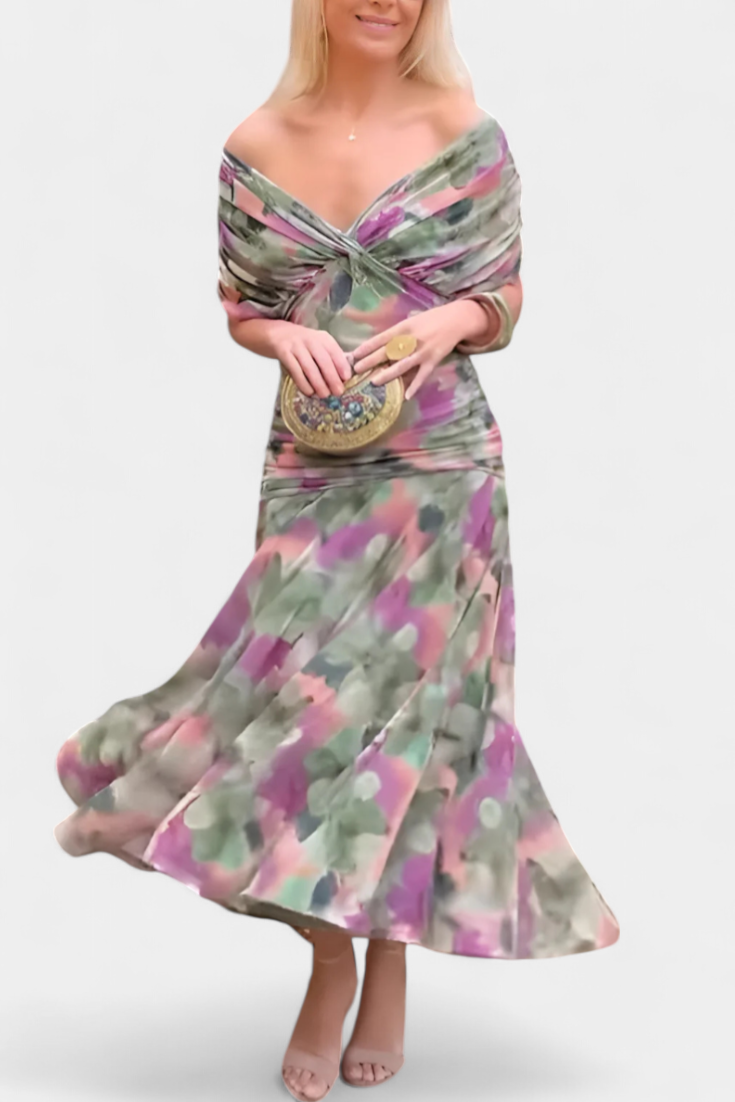 Abito Elegante Lungo con Stampa Floreale per Donne - Look Raffinato e Femminile 4
