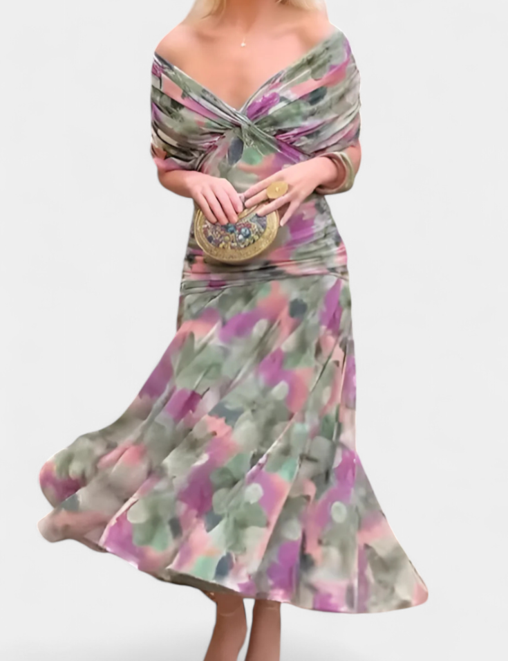 Abito Elegante Lungo con Stampa Floreale per Donne - Look Raffinato e Femminile 4