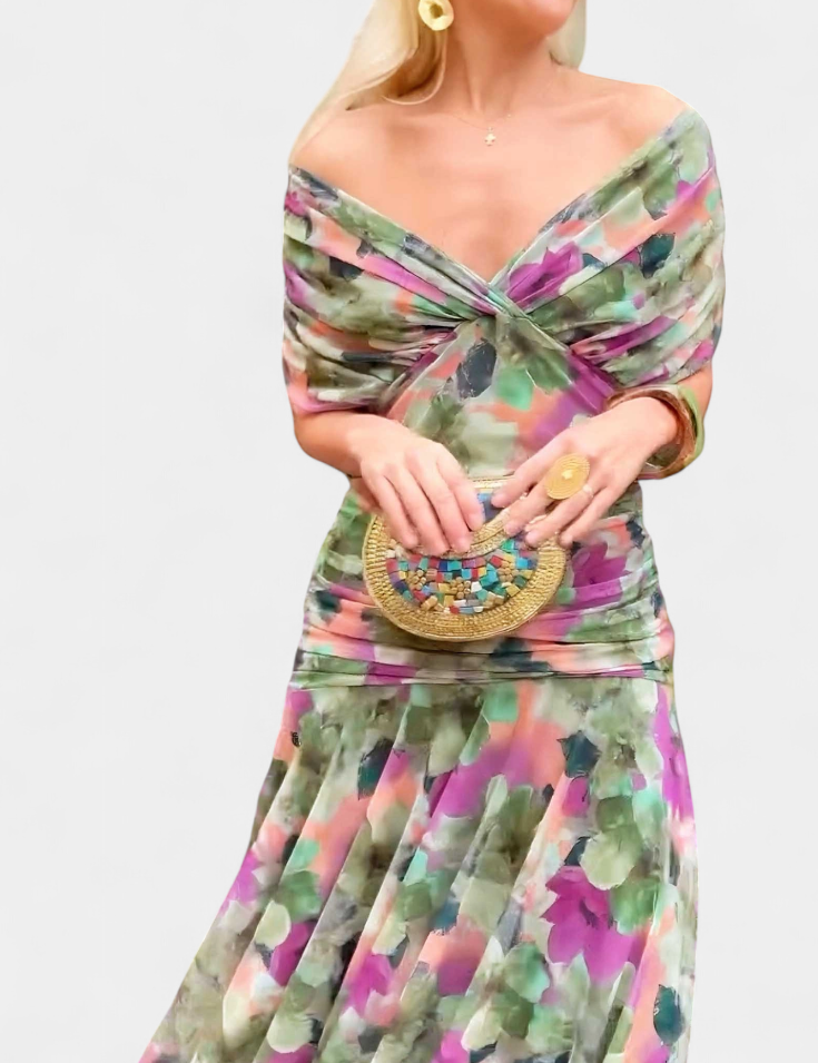 Abito Elegante Lungo con Stampa Floreale per Donne - Look Raffinato e Femminile 5