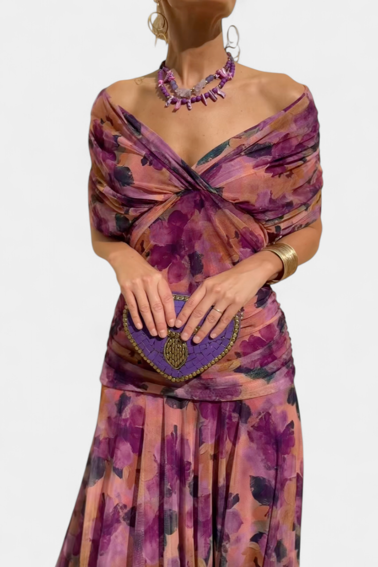 Abito Elegante Lungo con Stampa Floreale per Donne - Look Raffinato e Femminile 9