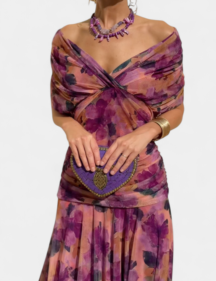 Abito Elegante Lungo con Stampa Floreale per Donne - Look Raffinato e Femminile 9