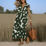 Abito Fluido con Scollo a V e Stampa per Donna - Elegante e Confortevole 0