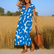 Abito Fluido con Scollo a V e Stampa per Donna - Elegante e Confortevole 1