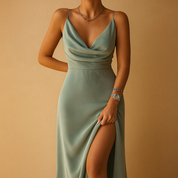 Abito Lungo Cerimonia Elegante Donna Scollo a V Maxi Estivo per Eventi Speciali 0