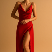 Abito Lungo Cerimonia Elegante Donna Scollo a V Maxi Estivo per Eventi Speciali 2