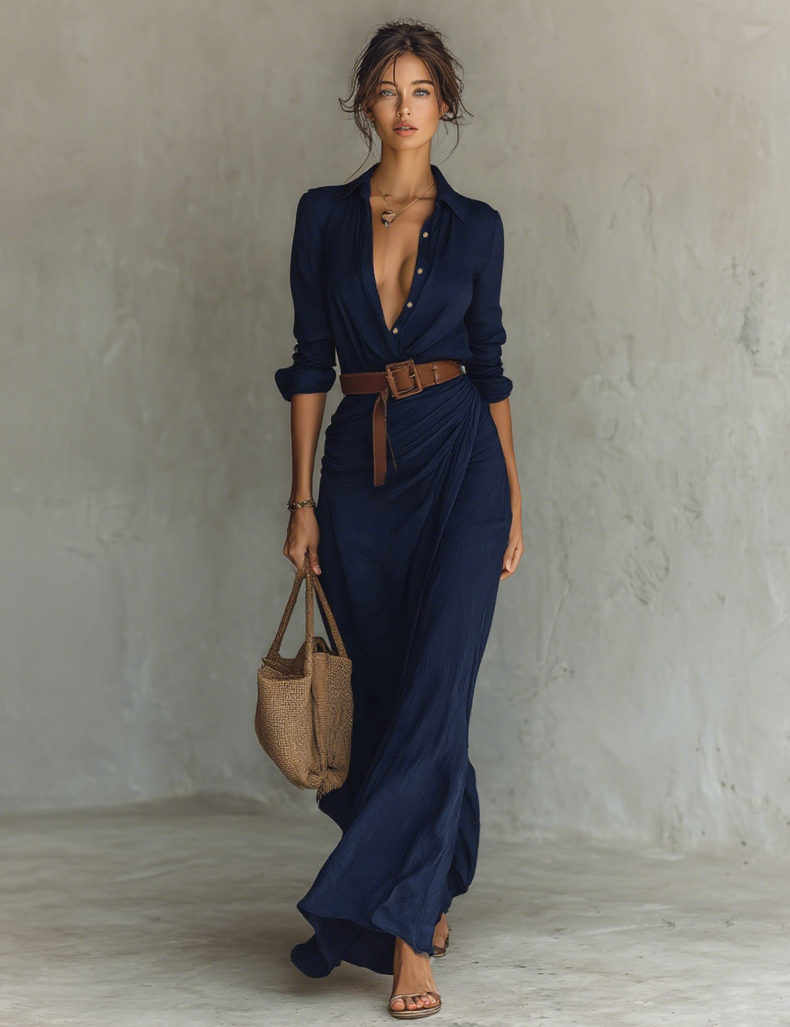 Abito Lungo Donna Chemisier Elegante per Look Versatili 4
