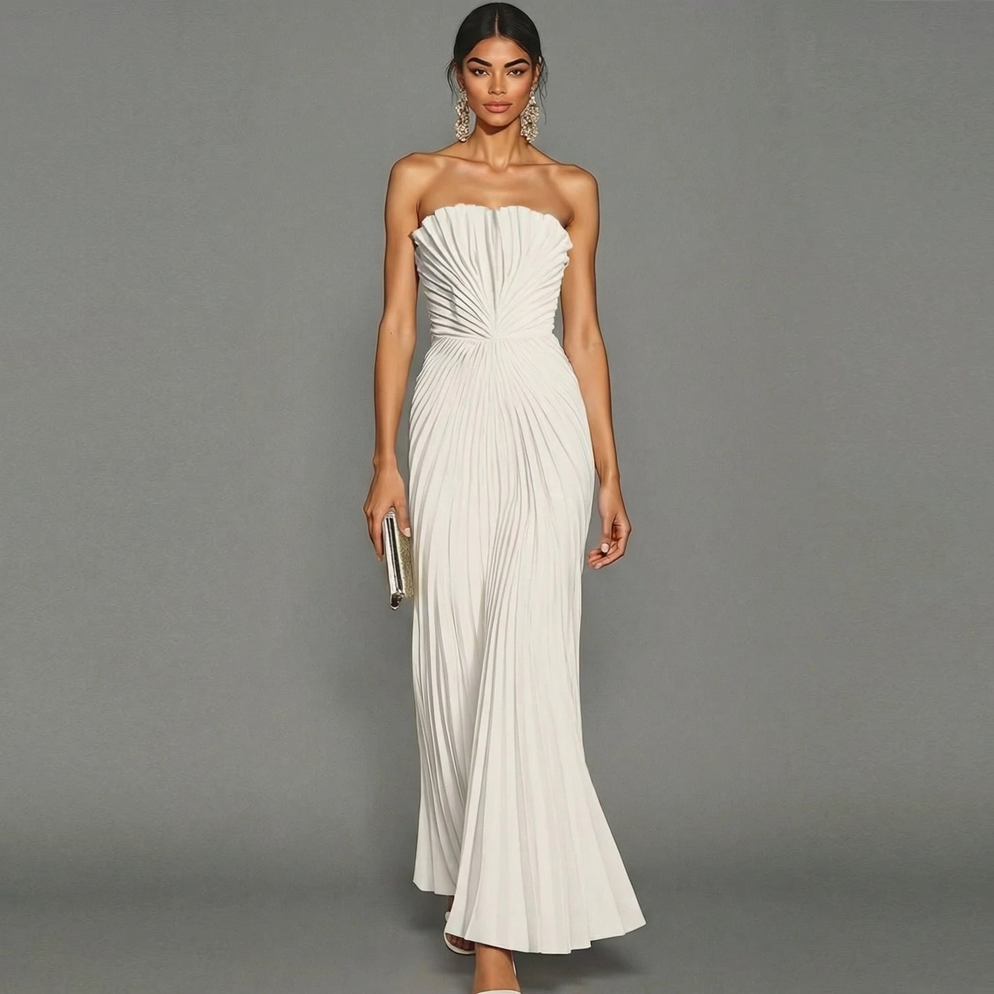 Abito Lungo Donna Plissettato Elegante per Cerimonia 0