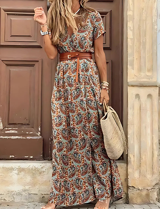 Abito Lungo Elegante Boho con Cintura Abbinata - Vestito Lungo Estivo per Occasioni Speciali e Look Freschi 4