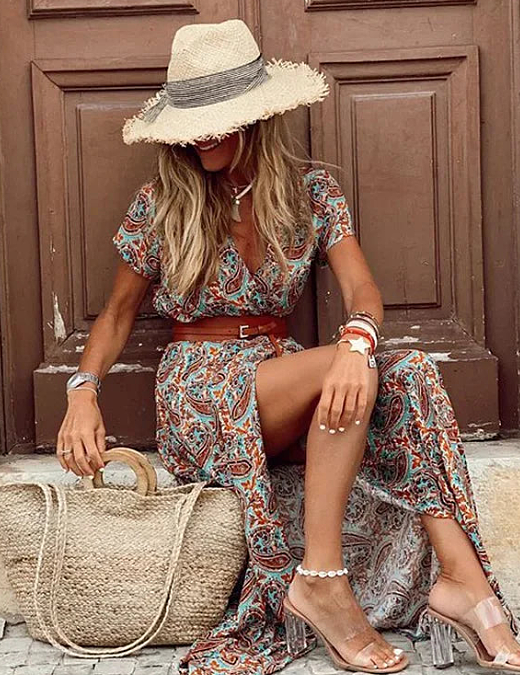Abito Lungo Elegante Boho con Cintura Abbinata - Vestito Lungo Estivo per Occasioni Speciali e Look Freschi 6