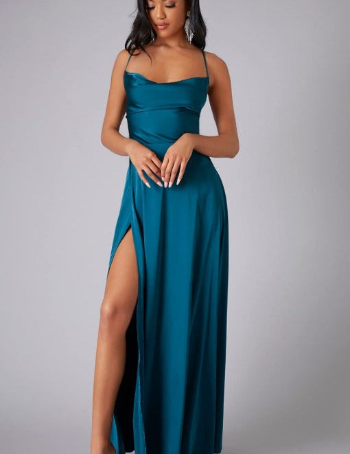 Abito Lungo Elegante Donna Estate con Spacco Maxi Vestito Cerimonia 10