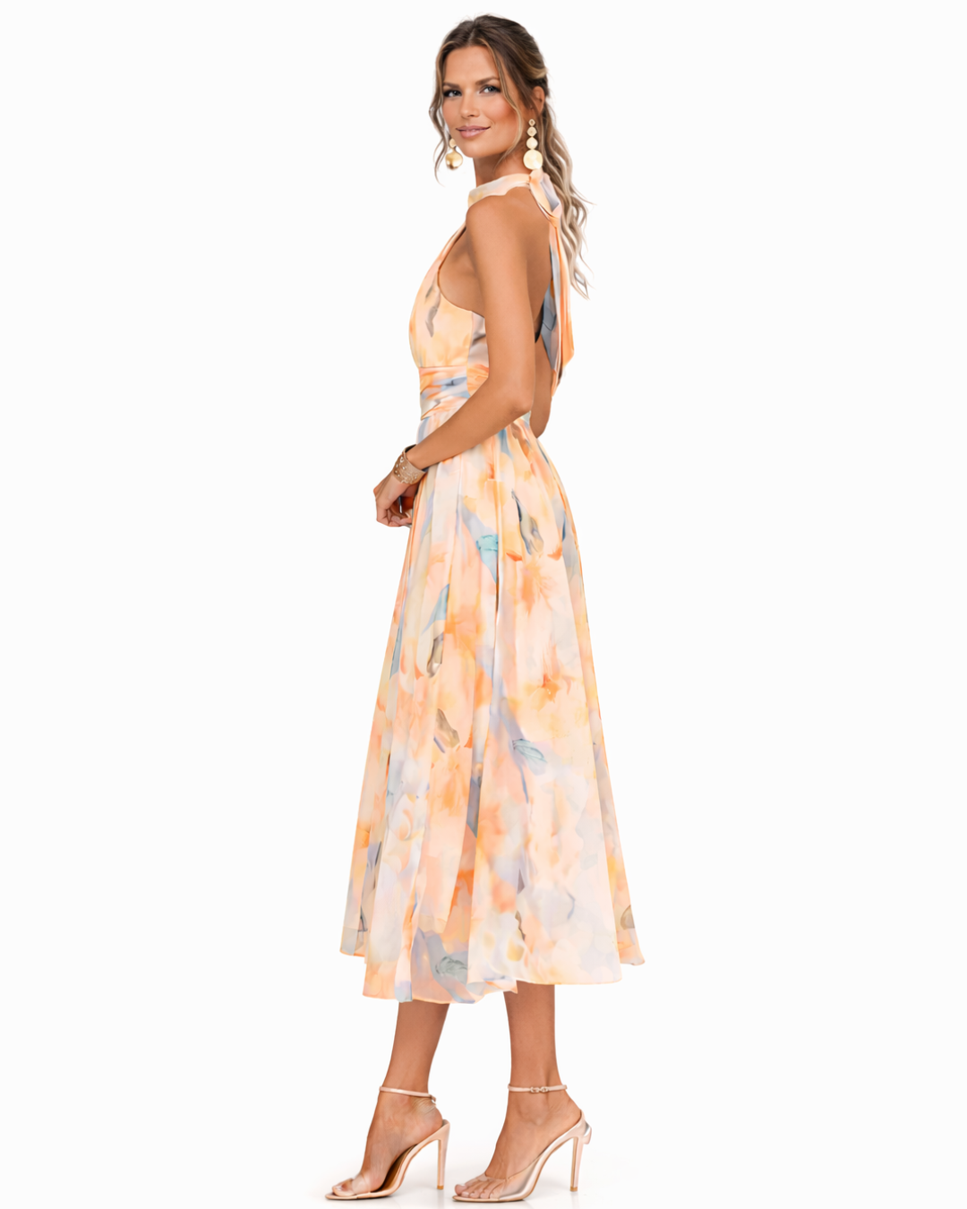 Abito Maxi Estivo Donna con Scollo all'Americana e Stampa Acquerello Elegante 2