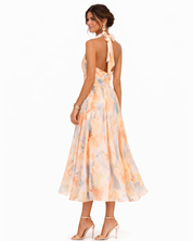Abito Maxi Estivo Donna con Scollo all'Americana e Stampa Acquerello Elegante 3