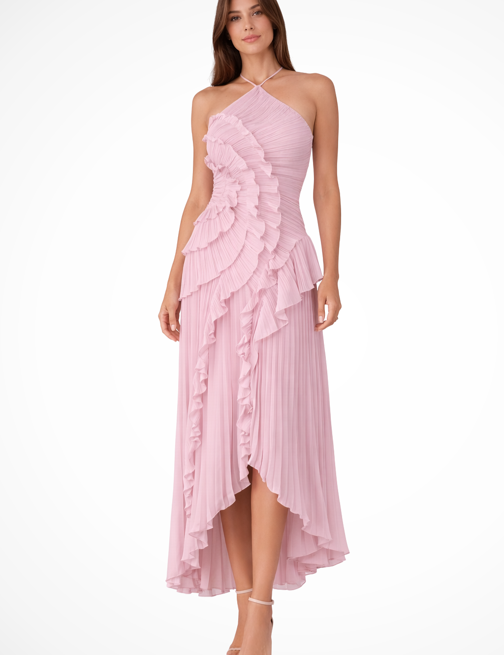 Abito Maxi Estivo da Donna Senza Maniche con Scollo All'Americana e Volant 0
