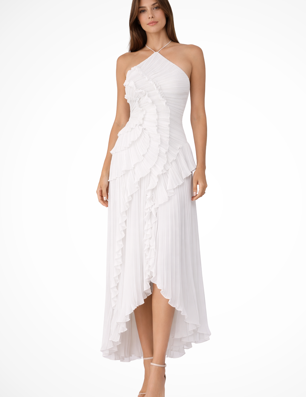 Abito Maxi Estivo da Donna Senza Maniche con Scollo All'Americana e Volant 2