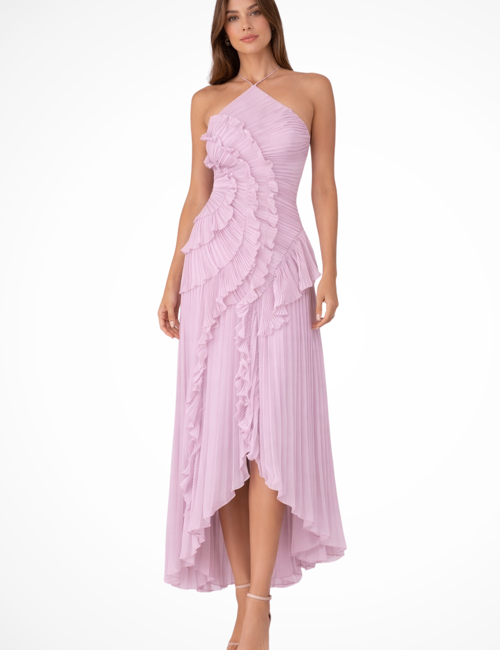 Abito Maxi Estivo da Donna Senza Maniche con Scollo All'Americana e Volant 3