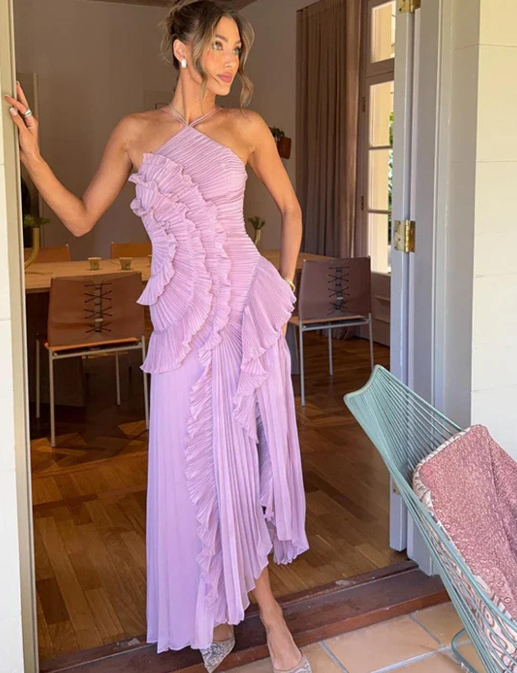 Abito Maxi Estivo da Donna Senza Maniche con Scollo All'Americana e Volant 4