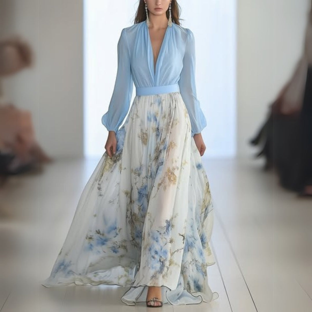 Abito Maxi Floreale Donna con Scollo a V e Silhouette Elegante 0
