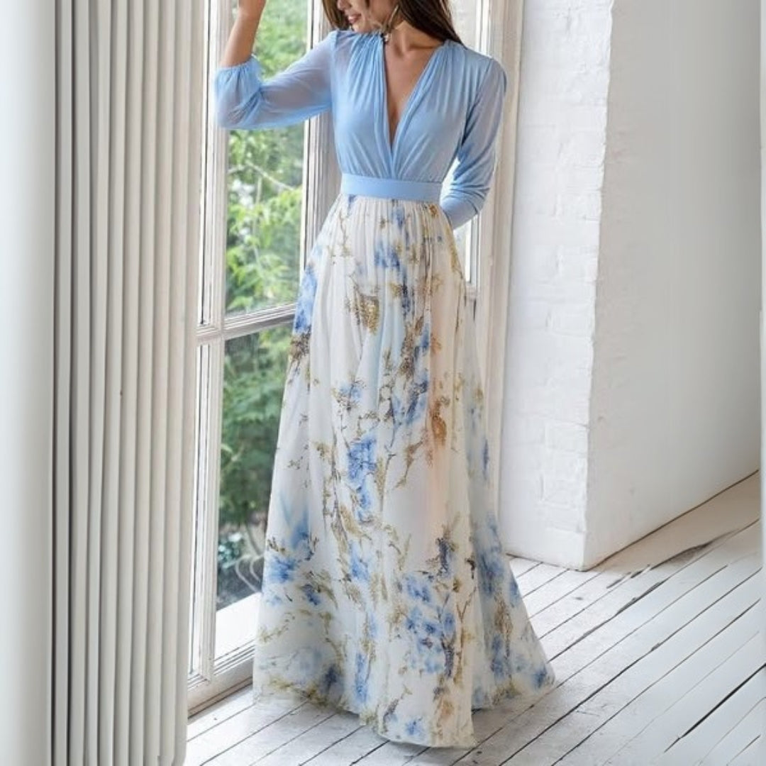 Abito Maxi Floreale Donna con Scollo a V e Silhouette Elegante 1