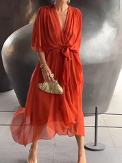Abito Midi Avvolgente Elegante per Donne - Stile Casual e Raffinato 5