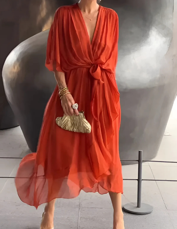 Abito Midi Avvolgente Elegante per Donne - Stile Casual e Raffinato 5