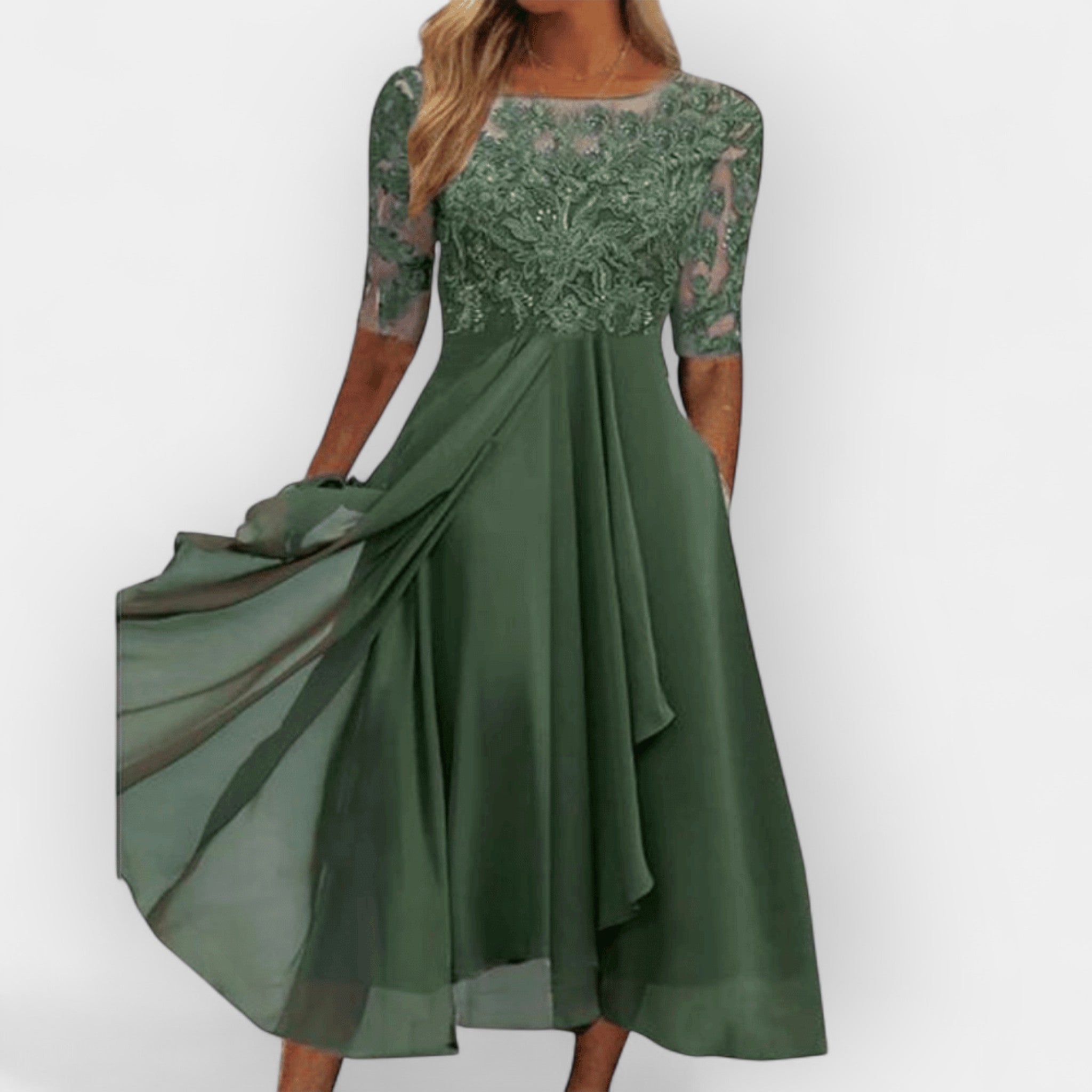 Abito Midi Donna Elegante a Trapezio per Feste Estive e Cerimonie 1