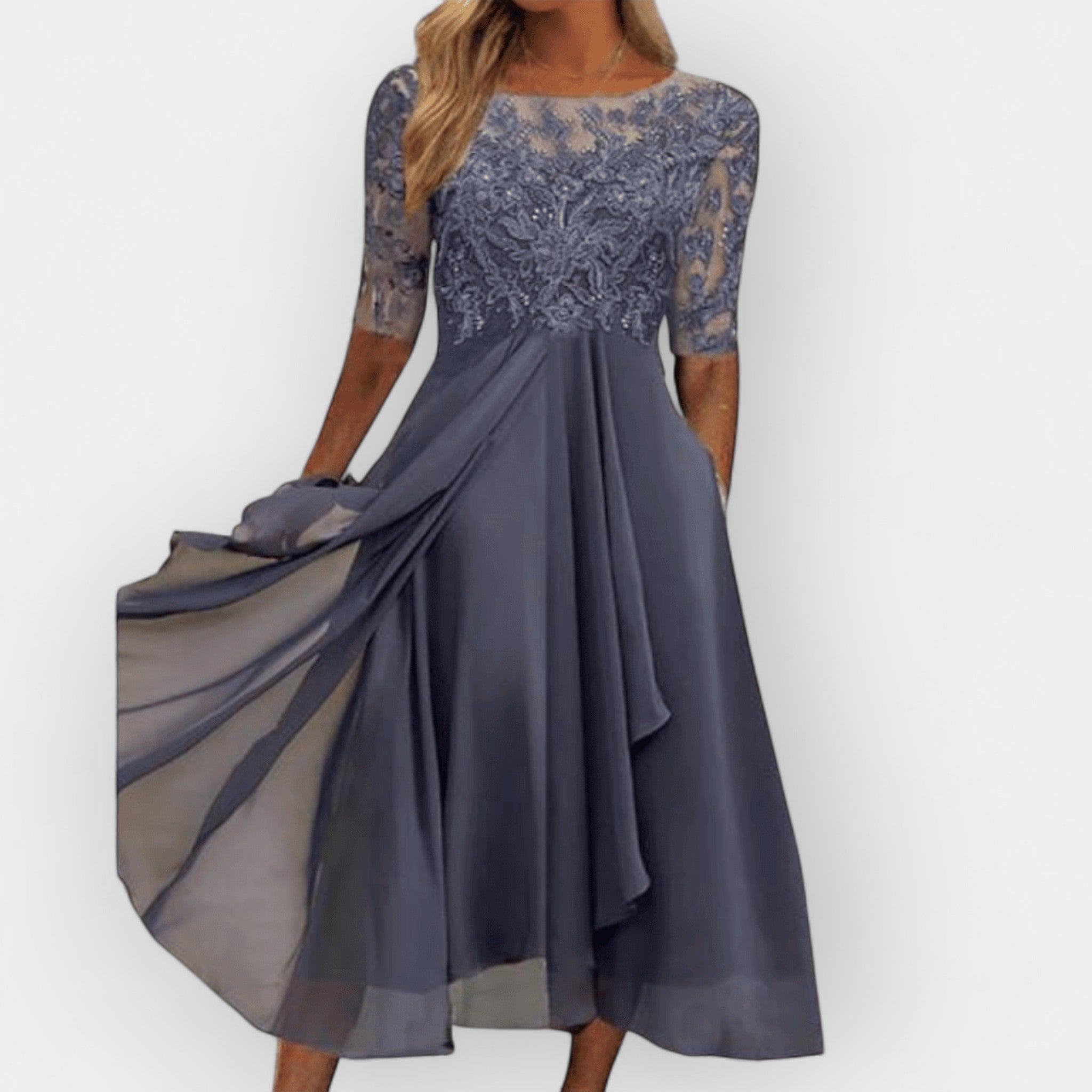 Abito Midi Donna Elegante a Trapezio per Feste Estive e Cerimonie 2