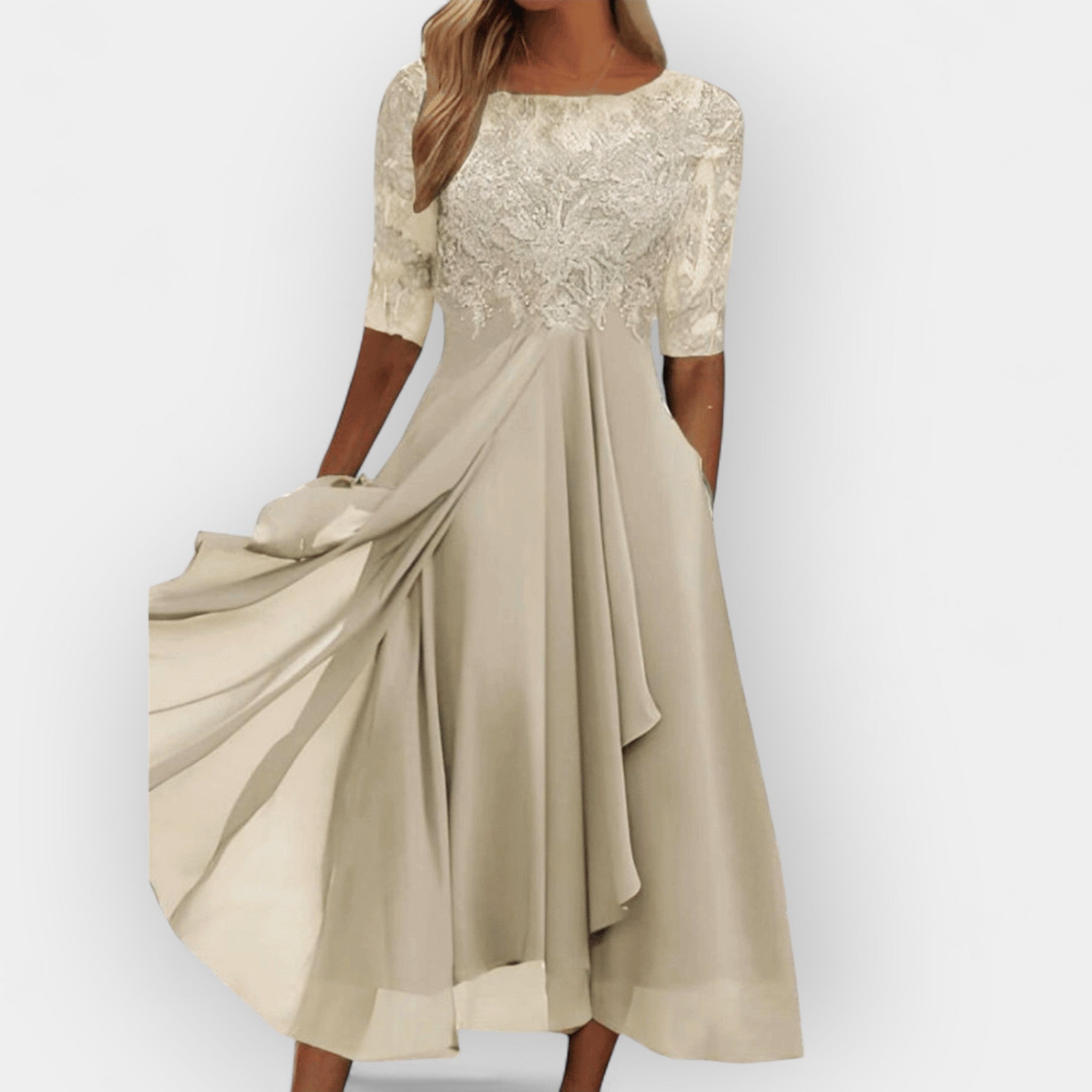 Abito Midi Donna Elegante a Trapezio per Feste Estive e Cerimonie 6