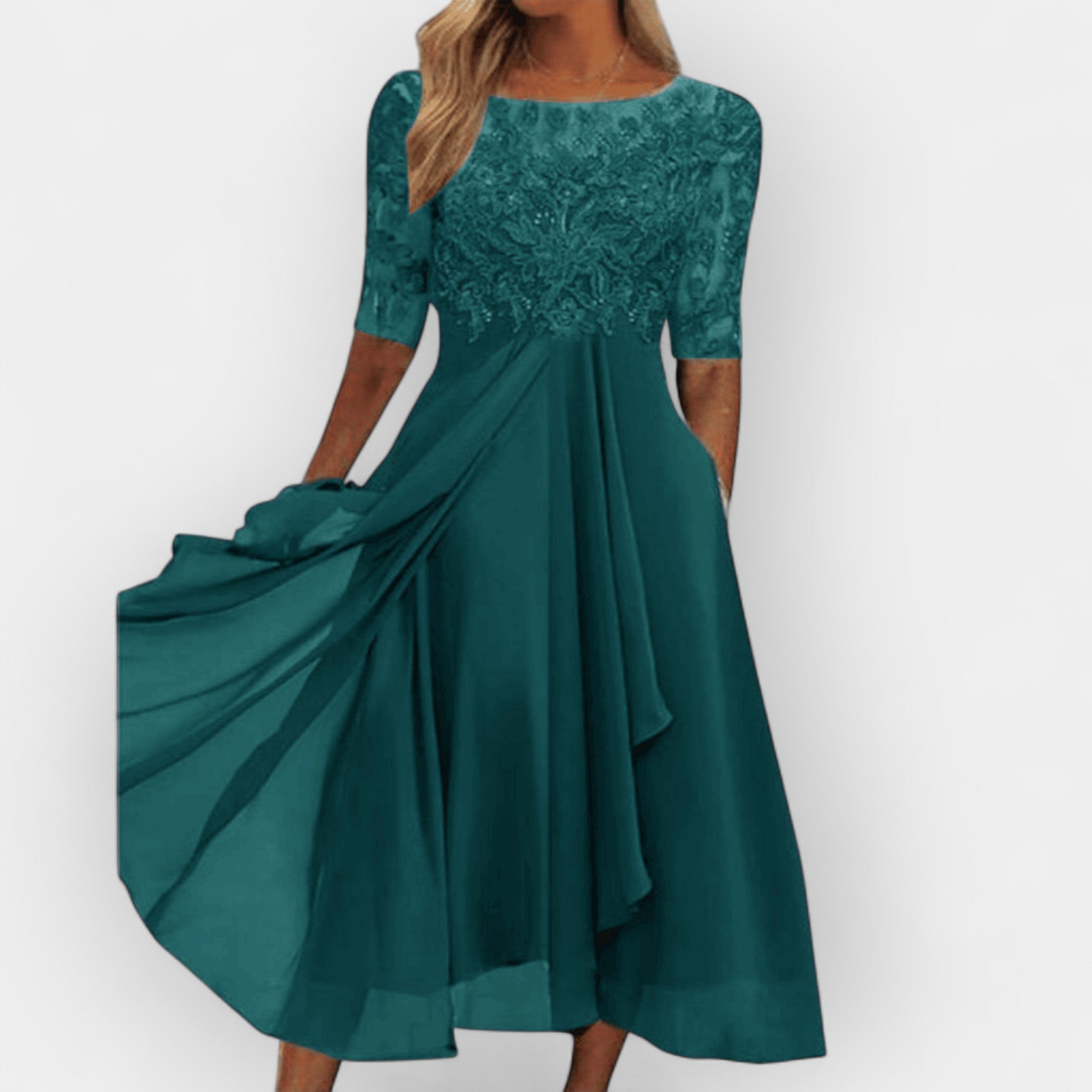 Abito Midi Donna Elegante a Trapezio per Feste Estive e Cerimonie 7