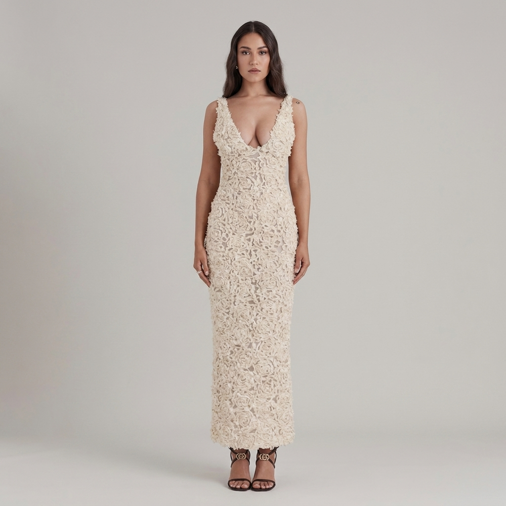 Abito Midi Elegante Donna in Pizzo per Cerimonia e Feste 1